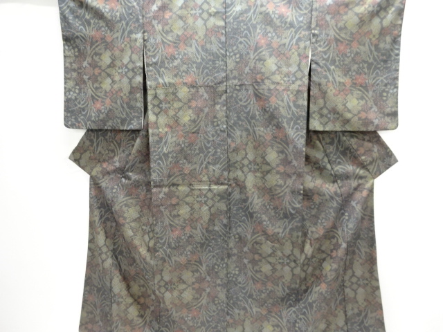 JAPANESE KIMONO / OMESHI / NISHIJIN-ORI / WOVEN FLORAL PLANTS